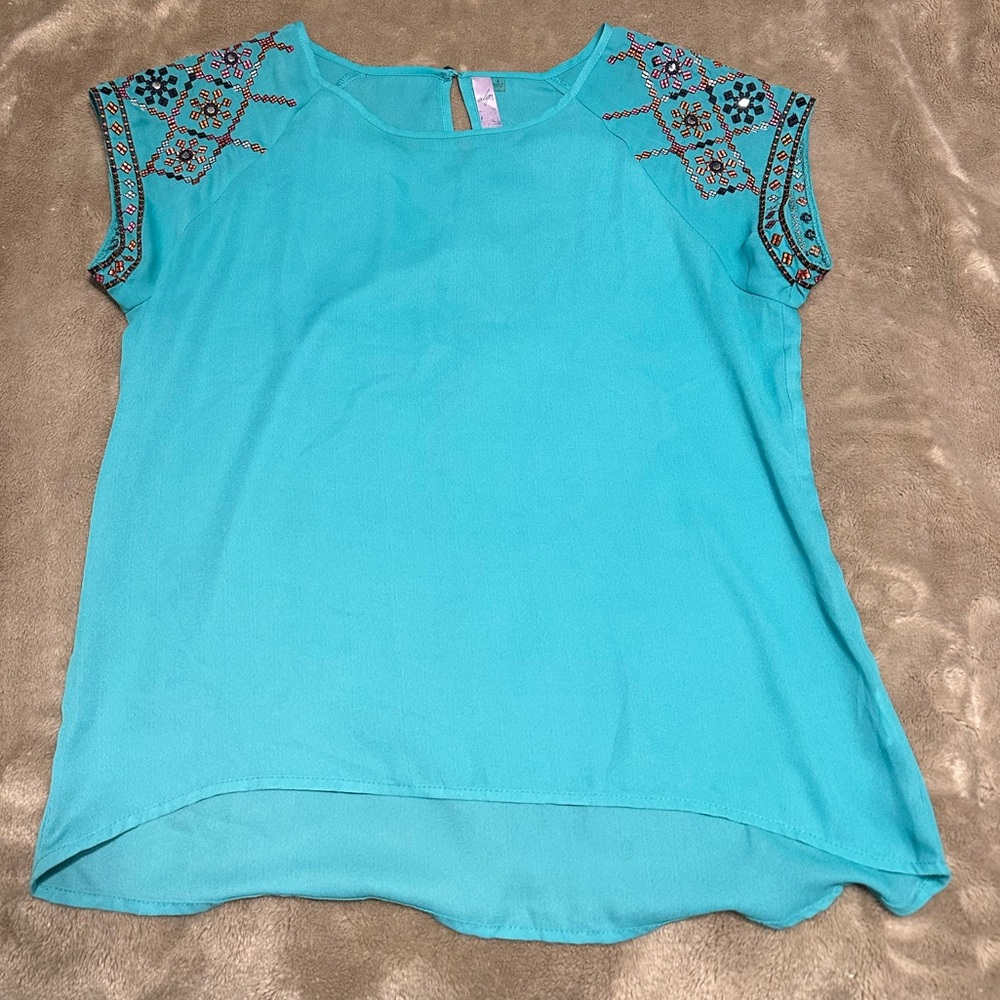 Alya Aqua Blouse with Embroidered Details